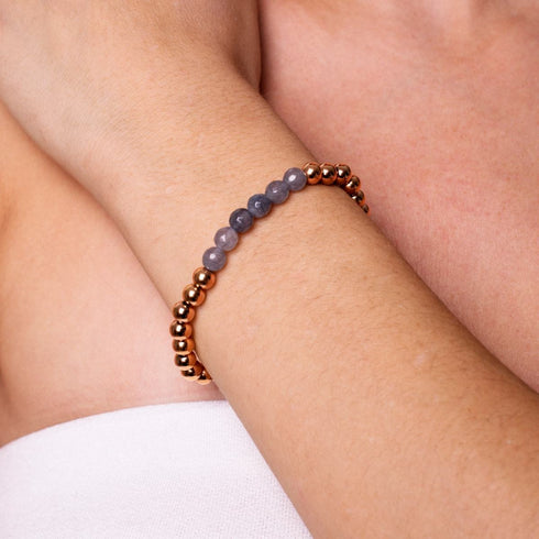 Attrayant | Or rose 18 carats | Jade gris facetté | Bracelet d'expression de pierres précieuses